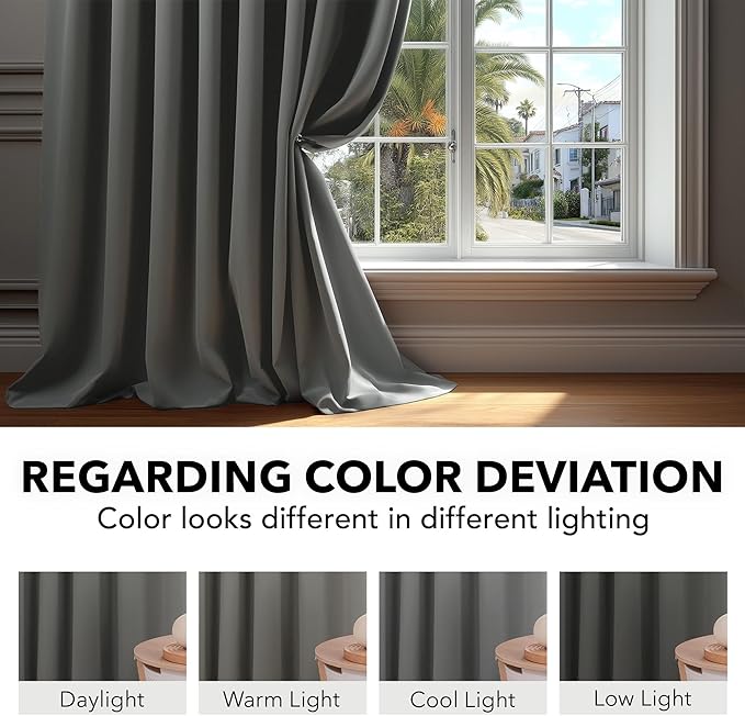 Deconovo Blackout Curtains, Thermal Insulated, W42 x L63 2 Panels, Back Tab, Machine Washable, Room-Darkening Drapes for Bedroom/Living Room Light Grey
