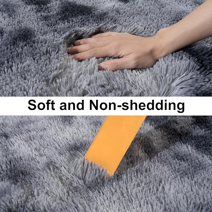 Ultra Soft Runner Rugs for Bedroom Hallways with Upgraded Non-Slip Rubber Backing & Thick Memory Sponge, 2x3 Feet Fluffy Shag Throw Area Rug for Bedside Dorm Tie-dye Dark Grey