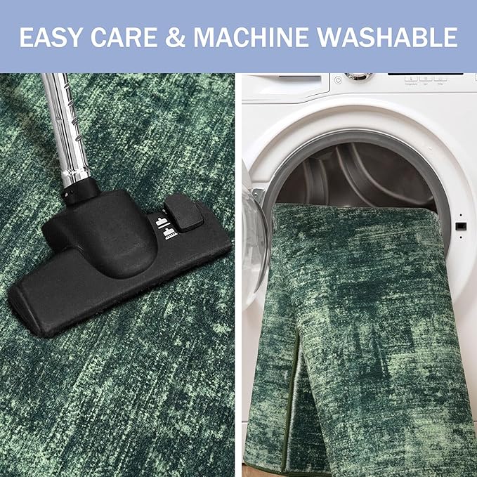 IOHOUZE Abstract Runner Rug 3x18 Ft Washable Runners for Hallways, Non Slip Kitchen Runner Printed Faux Wool Entryway Runner Indoor, Modern Abstract Floor Carpet for Hall Stair, Dark Green