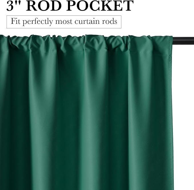 RYB HOME 100% Blackout Short Curtains for Small Window, Thermal Insulated Total Room Darkening Noise Reducing Curtains for Kitchen Bathroom Basement, 34 inches Wide by 45 inches Long, Dark Green