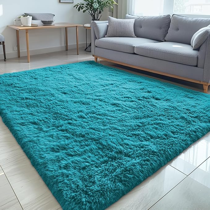OLANLY 5x7 Machine Washable Large Area Rugs for Living Room, Bedroom, Soft Fluffy Shaggy Bedside Rug, Indoor Floor Carpet for Kids Girls and Boys, Dorms, Nursery, Home Decor Aesthetic, Teal