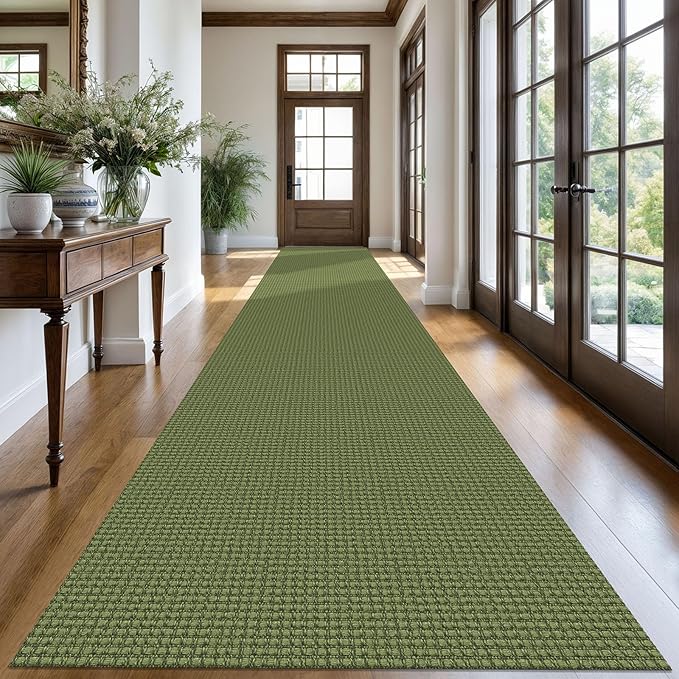 KOZYFLY Extra Long Runners for Hallways 3x20 ft Washable Kitchen Runner Non Slip Rubber Backed Hallway Rug Cotton Entryway Runner Rug Floor Carpet for Indoor Hall, Kitchen, Bright Green/Earthy Green