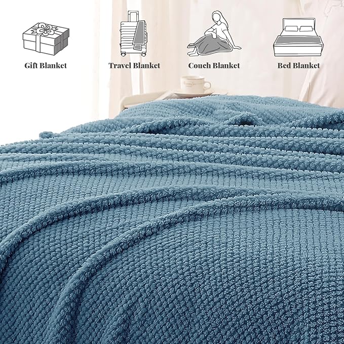 Whale Flotilla Twin Size Fuzzy Fleece Blanket, Fluffy Warm Soft Jacquard Bed Blankets for All Season, Lightweight and Cozy, 60x80 Inch, Slate Blue