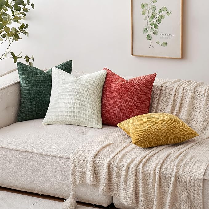 MIULEE Pack of 2 Couch Throw Pillow Covers 18x18 Inch Neutral Pure White Modern Boho Accent Decorative Pillow Covers Soft Chenille Farmhouse Cushion Covers for Home Decor Bed Sofa Living Room