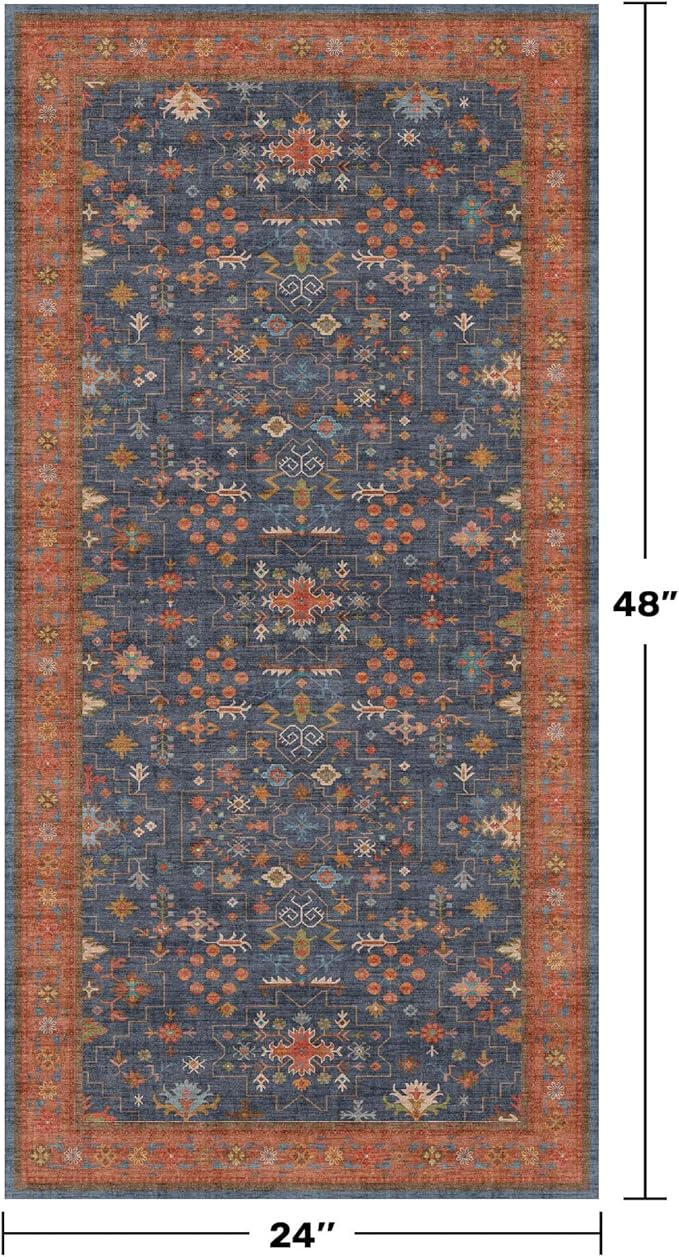 Hazo Haus Washable 2x4 Entry Rug Front Door Indoor, Farmhouse Small Area Rugs for Kitchen, Bathroom, Entrance, Non Slip Rubber Backed, Perfect for Boho Décor (2x4 Navy Blue)