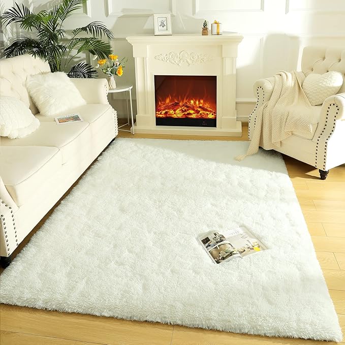LOCHAS Ultra Soft Indoor Modern Area Rugs Fluffy Living Room Carpets for Children Bedroom Home Decor Nursery Rug 3x5 Feet, Cream