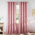 NICETOWN Thick Linen Pink Curtains for Girls Room 96 inches Long, Grommet Flax Linen Privacy Added with Light Filtering Window Treatments for Bedroom, W55 x L96, 2 Panels