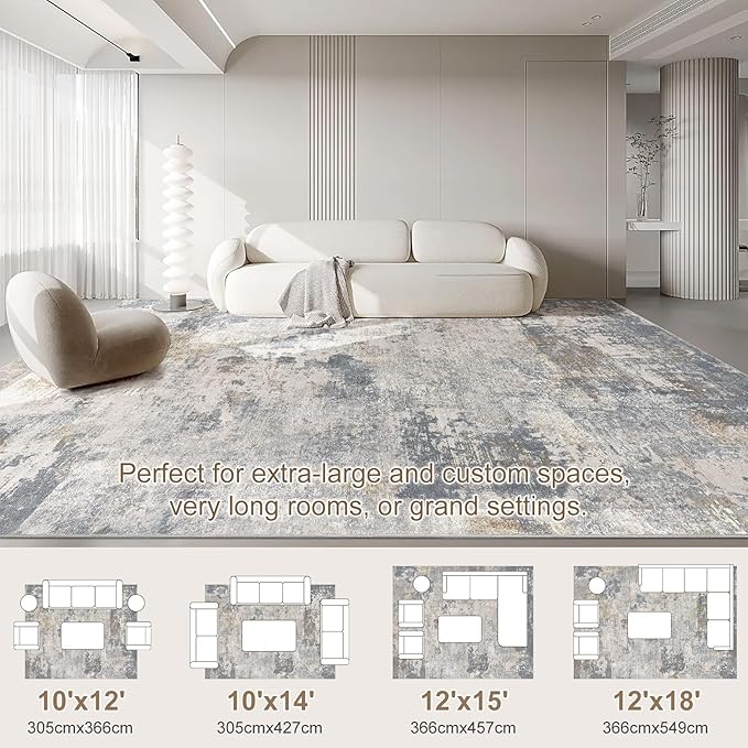 UERMEI 10x12 Area Rug Living Room Rugs - Washable Neutral Modern Abstract Soft Thin Large Rug Indoor Floor No Slip Rug Carpet for Bedroom Under Dining Table Home Office Decor - Blue Grey