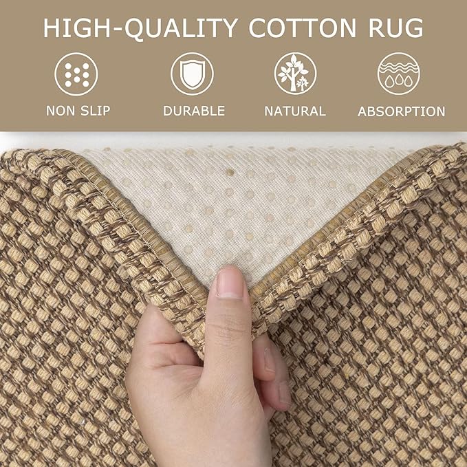 KOZYFLY Extra Long Runners for Hallways 3x14 ft Washable Kitchen Runner Non Slip Rubber Backed Hallway Rug Cotton Entryway Runner Rug Floor Carpet for Indoor Hall, Kitchen, Stair, Tan/Orange/Brown