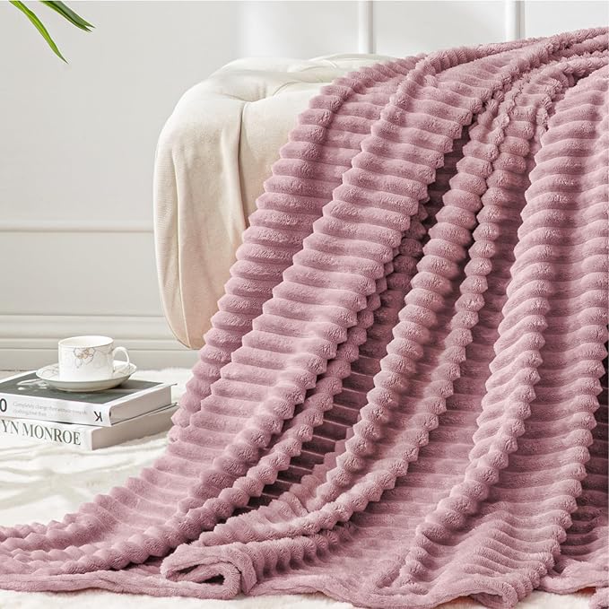 BEDELITE Fleece Throw Blanket for Couch – 3D Ribbed Jacquard Soft and Warm Decorative Fuzzy Blanket – Cozy, Fluffy, Plush Lightweight Berry Purple Throw Blankets for Bed, Sofa, 50x60 inches