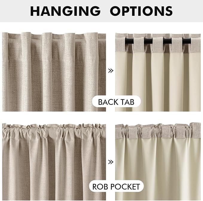 MIULEE 100% Blackout Linen Curtains for Bedroom, Taupe Solid Luxury Decor Thermal Insulation Room Darkening Drapes for Living Room Nursery Back Tab Rod Pocket 42 x 96 Inches, 2 Panels