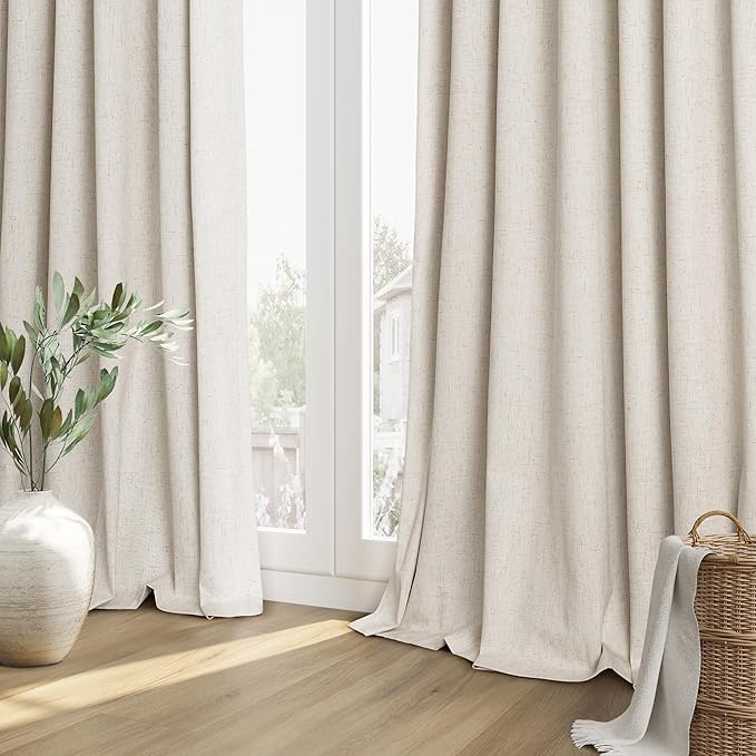 Guken 100% Blackout Linen Curtains 80 Inch Length 2 Panels Set for Living Room Bedroom Back Tab Thermal Insulated Black Out Drapes Room Darkening Farmhouse Window Curtains 80 Inches Long