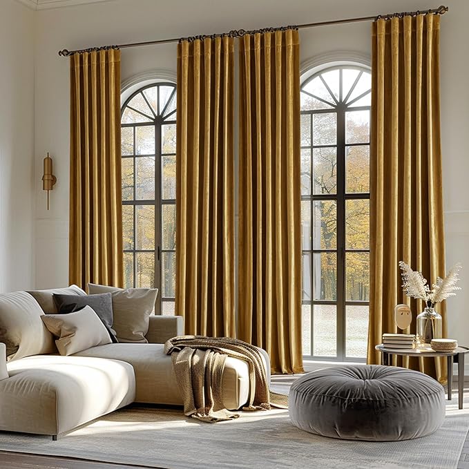 MIULEE Velvet Curtains 66 Inch Wide - Extra Wide Luxury Room Darkening Curtains for Sliding Door Bedroom Living Room Thermal Insulated Soft Window Drapes Back Tab, Gold, W 66 x L 84 inch 2 Panels
