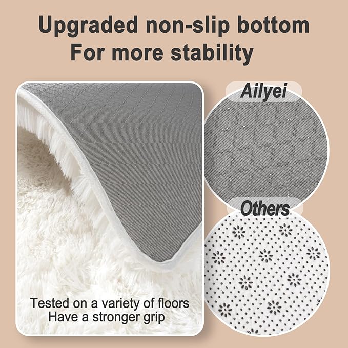 Ultra Soft Runner Rugs for Bedroom Hallways with Upgraded Non-Slip Rubber Backing & Thick Memory Sponge, 2 Packs 2x6 Feet Fluffy Shag Throw Area Rug for Bedside Dorm Cream