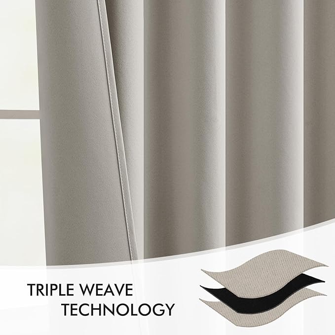 MIULEE Natural Back Tab Blackout Curtains 63 Inch Length 2 Panels Set for Living Room Bedroom Privacy, Rod Pocket/Pinch Pleat Thermal Insulated Room Darkening Pleated Light Blocking Drapes