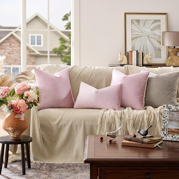 GIGIZAZA Decor Throw Couch Pillow Covers,Set of 2 Sweet Lilac Sofa Cushion Pillow Covers,Velvet Pillow Cases 24x24inch