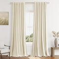 Guken 100% Blackout Curtains 120 Inch Length 2 Panels Set for Living Room Bedroom Back Tab Thermal Insulated Black Out Linen Drapes Room Darkening Window Curtains Warm Beige 52x120