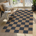 Lahome Colette Checkered Easy Jute Indoor Outdoor Carpet, 3x5 Washable Rugs for Entryway Living Room Farmhouse Area Rug, Non Slip Blue Checkerboard Indoor Door Mat for Entry Patio Deck