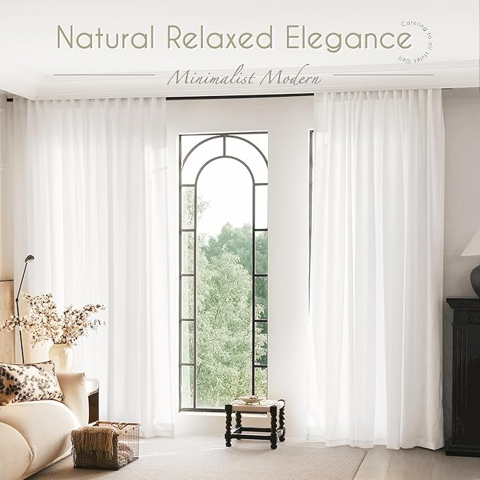 White Curtains 92 inches Long 2 Panels Back Tab Light Filtering Cotton Textured Curtain Modern Farmhouse Coastal Decor Off White Linen Drapes 92 inch Length for Patio Sliding Door Office Bedroom