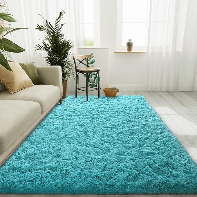 LOCHAS Ultra Soft Indoor Modern Area Rugs Fluffy Living Room Carpets for Children Bedroom Home Decor Nursery Rug 6x9 Feet, Blue