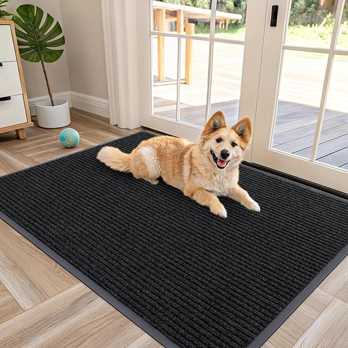 OLANLY Front Door Mat Indoor Outdoor Entrance, Waterproof Heavy Duty Doormat, Fade Resistant, Low Profile, Easy Clean Patio Porch Welcome Floor Mats for Entry, 47x30, Black
