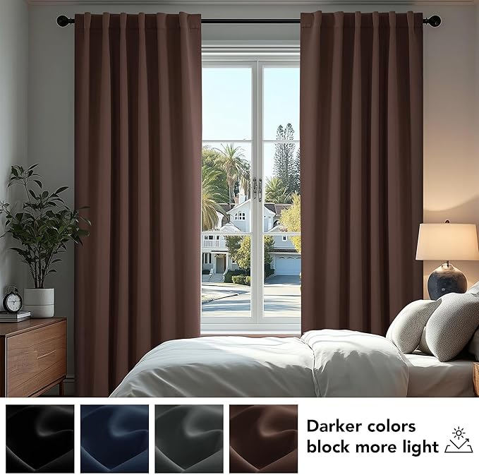 Deconovo Blackout Curtains, Thermal Insulated, W52 x L108 2 Panels, Back Tab, Machine Washable, Room-Darkening Drapes for Bedroom/Living Room Chocolate