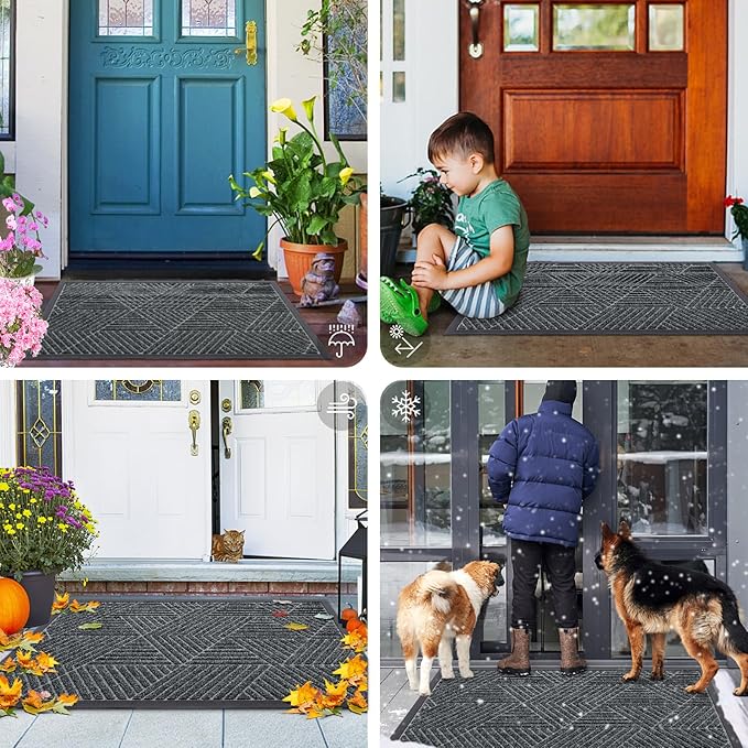 Smiry Front Door Mat Outside Entrance, Heavy Duty Sturdy Natural Rubber Doormat, Trap Dirt and Moisture, Easy Clean Low Profile Welcome Floor Mats for Indoor Outdoor Entry, 35X23 Inch, Grey