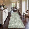 Hallway 3x10 Runner Rug - Vintage Non-Slip Long Rug Low-Pile Washable Medallion Runner Rugs for Hallway Waterproof Traditional Runner Rug Indoor Thin Rug for Kitchen (Muted Sage Green)