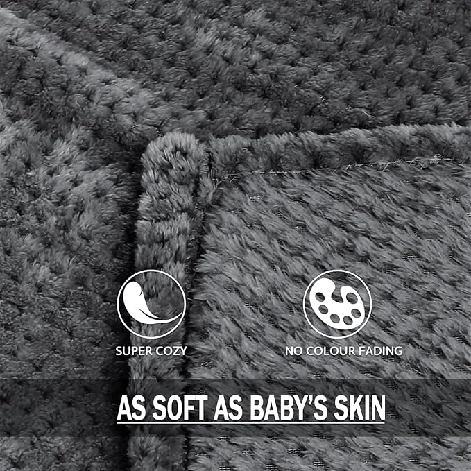 Exclusivo Mezcla Fleece Bed Blanket Twin Size, Super Soft and Warm Blankets for Couch, Sofa and Bed Waffle Textured, Cozy, Fuzzy and Lightweight (Dark Grey, 90x66 Inches)