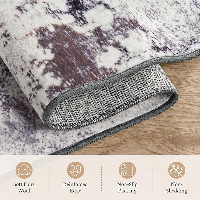 Rugflix 10x14 Area Rugs for Living Room, Washable Large Rug Stain-Resistant Low Pile, Modern Neutral Carpet for Dining Room Home Office Kid Room Nursery Bedroom, Grey Brown