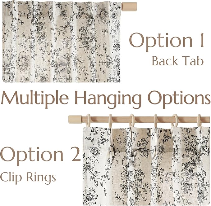 jinchan Pinch Pleated Curtains Floral Linen Blend Curtains for Living Room 96 Inches Length Black Peony Flower Printed Curtain Rod Pocket Back Tab Farmhouse Pinch Pleat Drapes with Hooks Set 2 Panels