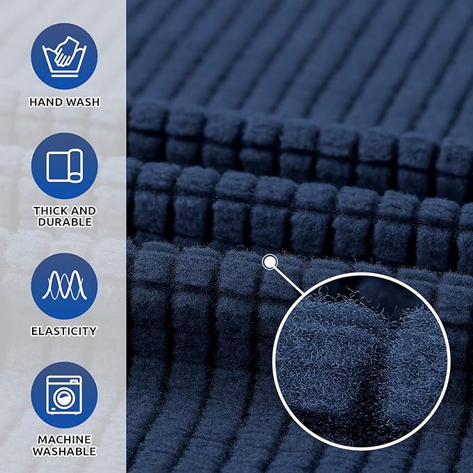 KEKUOU Stretch Oversized Sofa Slipcover 1 Piece Couch Sofa Cover (94"-110") Furniture Protector 4 Seater Sofa with Elastic Bottom for Kids,Pet.Jacquard Checked Pattern Fabric(X Large,Navy Blue)