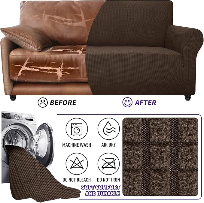 ZNSAYOTX Super Stretch Couch Cover (72"-92") Universal Sofa Covers with Elastic Bottom, Dog Cat Pets Friendly Washable Furniture Protector Fitted Sofa Slipcovers Stay in Place (Coffee, Sofa)