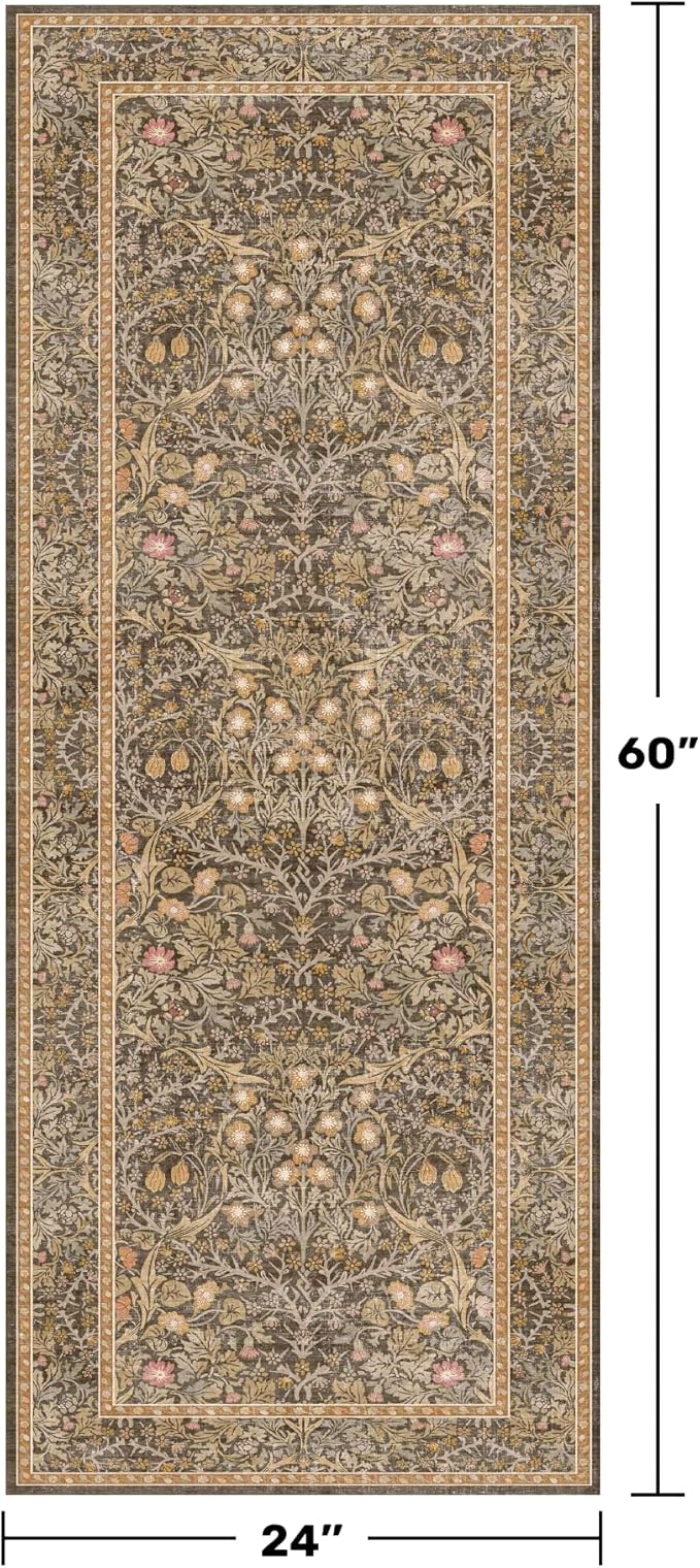 Hazo Haus Non Slip 2x5 Gold Brown Bathroom Runner Rug - Small Runner Rugs, Washable Kitchen Floor Mat, Bedroom, Laundry Room, Hallway Runner - Vintage Oriental Décor