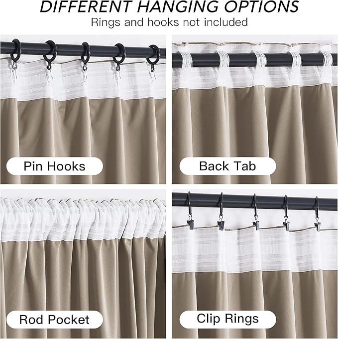 RYB HOME Camel Beige Velvet Curtains 96 inch, Room Darkening Window Curtains with Multiple Hanging Options Heavy Duty Plush Backdrop for Bedroom Guest Room, W52 x L96 inch, 2 Panels