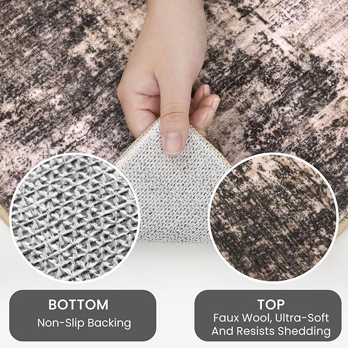 IOHOUZE Abstract Runner Rug 3x12 Ft Washable Runners for Hallways, Non Slip Kitchen Runner Printed Faux Wool Entryway Runner Indoor, Modern Abstract Floor Carpet for Hall Kitchen, Brown/Rust