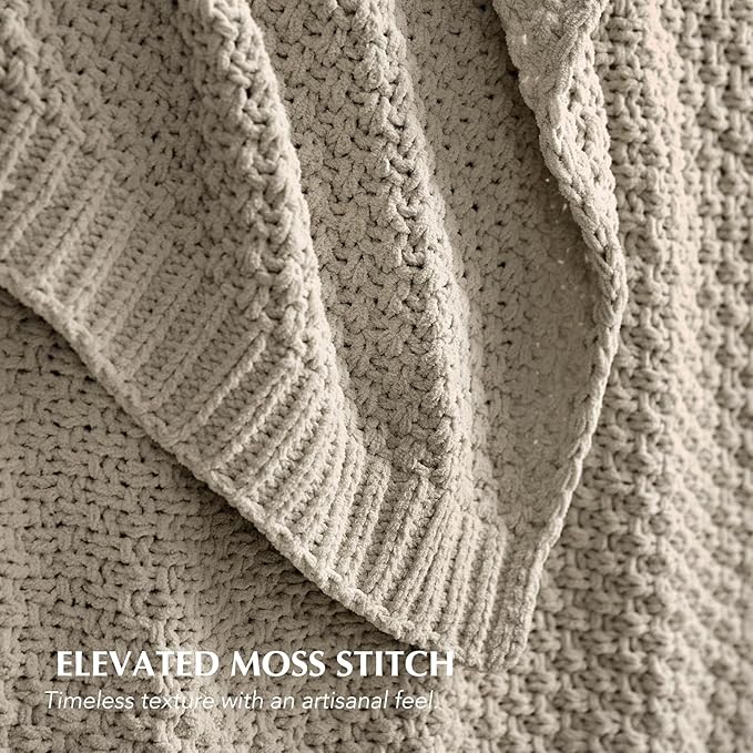 EVERGRACEHOME Chunky Chenille Knit Throw Blanket for Couch, Soft Luxurious Moss Stitch Blankets for Bed, Cozy Decorative Farmhouse Knitted Throws for Sofa, Warm Gray, 50" x 60"
