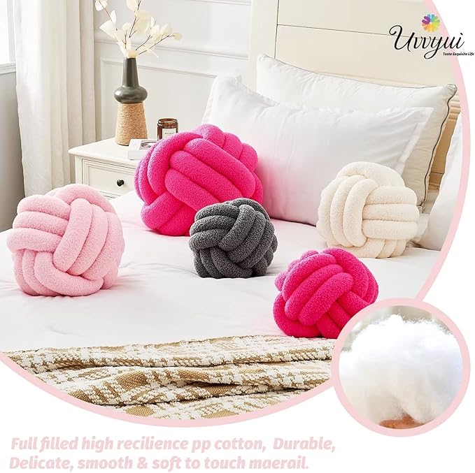 Uvvyui Knot Pillow Ball, Soft Home Decorative Pillows, Round Throw Pillow, Handmade Knotted Plush Pillow, Round Boucle Pillow Cushion (14 Inches Pink)