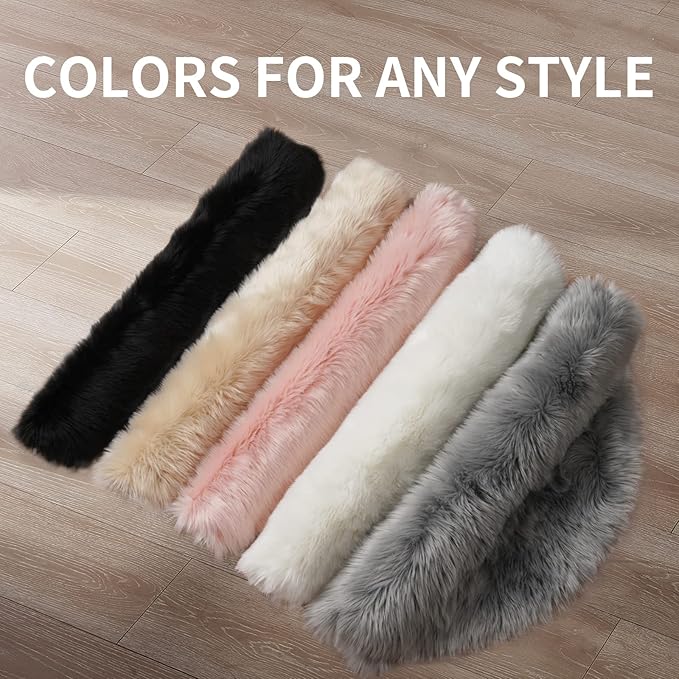 Small Faux Fur Rug, 2x4 ft Ultra Soft Sheepskin Rug Chair Sofa Cover Seat Pad, Black Fluffy Shag Rug for Bedroom Nursery Kids Room, Luxury Shaggy Rugs Fuzzy Plush Floor Carpets, Cute Dorm Home Decor