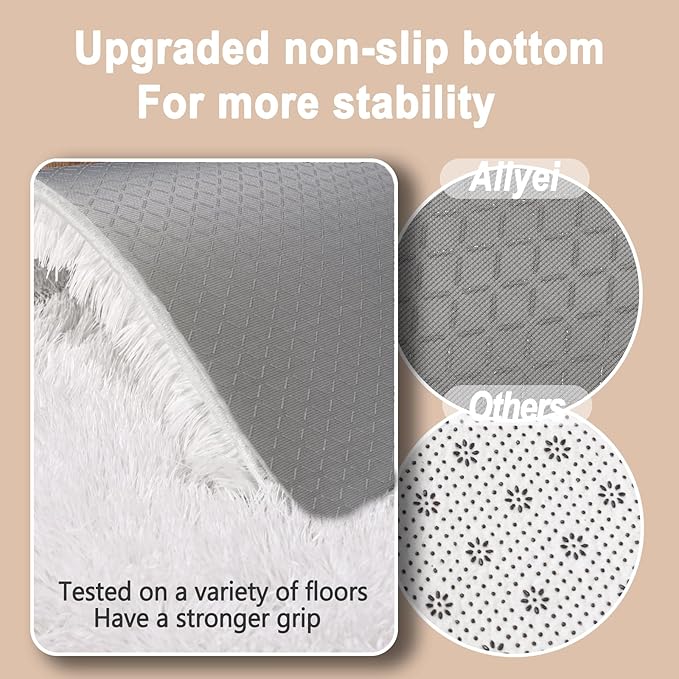 Soft Runner Rugs for Bedroom Hallways New Upgraded Non-Slip Bottom, 2 Packs 2x6 White Fluffy Shag Throw Area Rug for Bedside Dorm, Long Shaggy Furry Carpet for Nursery Living Room