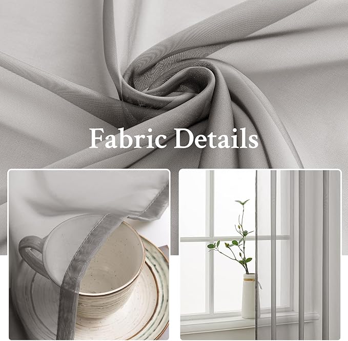 MIULEE 2 Panels Solid Color Sheer Window Curtains Elegant Window Voile Panels/Drapes/Treatment for Bedroom Living Room (54X63 Inches Grey)