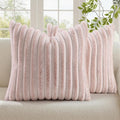 decorUhome Summer Cozy Faux Fur Throw Pillow Covers 20x20 Set of 2 Decorative Soft Plush Striped Modern Farmhouse Boho Couch Pillow Cases with Velvet Back for Sofa Bed Living Room, Pink White