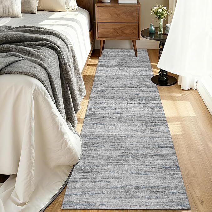 2x10 Runner Rug Non-Slip，Modern Abstract 10ft Washable Runner Rugs for Hallways, Ultra-Thin Long Kitchen Rug Runners,Stain Resistant Floor Carpet for Bedroom,Laundry Room,Entryway（Blue/Grey,2'x10'）