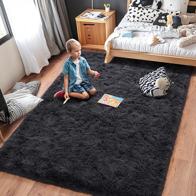 Rugs for Living Room 6x9, Soft Shaggy Modern Shag Area Rug for Bedroom, Upgrade Non-Slip Plush Fluffy Carpet for Kids Boys Girls Room Home Decor Aesthetic, Charcoal Gray