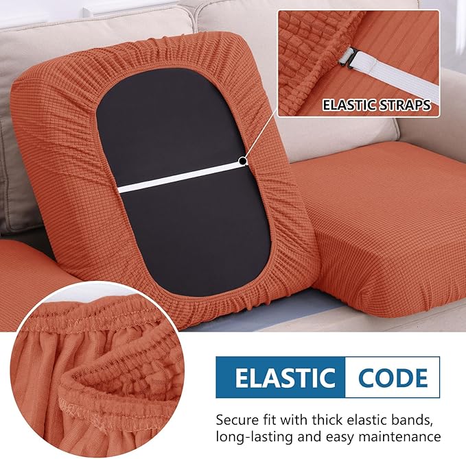 hyha Waterproof Couch Cushion Covers for Pets, Non Slip Sofa Seat Cover for Dogs Washable, Soft Thick Stretch Jacquard Fabric, Sofa Slipcovers with Elastic Bottom (2 Pieces, Rust)