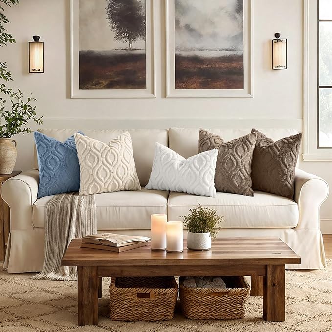 decorUhome Throw Pillow Covers 22x22 Inch Set of 2, Soft Plush Faux Wool Dusty Blue Solid Couch Pillow Covers, Accent Euro Sham Farmhouse Neutral Square Pillow Cases for Sofa Bed Living Room
