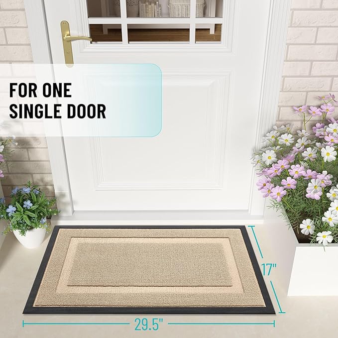 OLANLY Front Door Mat Indoor Outdoor Entrance, Waterproof All-Season, All-Weather Doormat, Sturdy Natural Rubber, Low Profile, Easy Clean Patio Porch Entryway Mat, 47x32, Off-White
