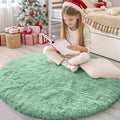 OLANLY Mint Green Round Rugs for Bedroom - Machine Washable, 4 ft Circle Area Rugs for Living Room, Soft and Fluffy Shaggy Carpet for Teen Girls and Boys, Nursery Rooms, Dorms, Home Decor Aesthetic