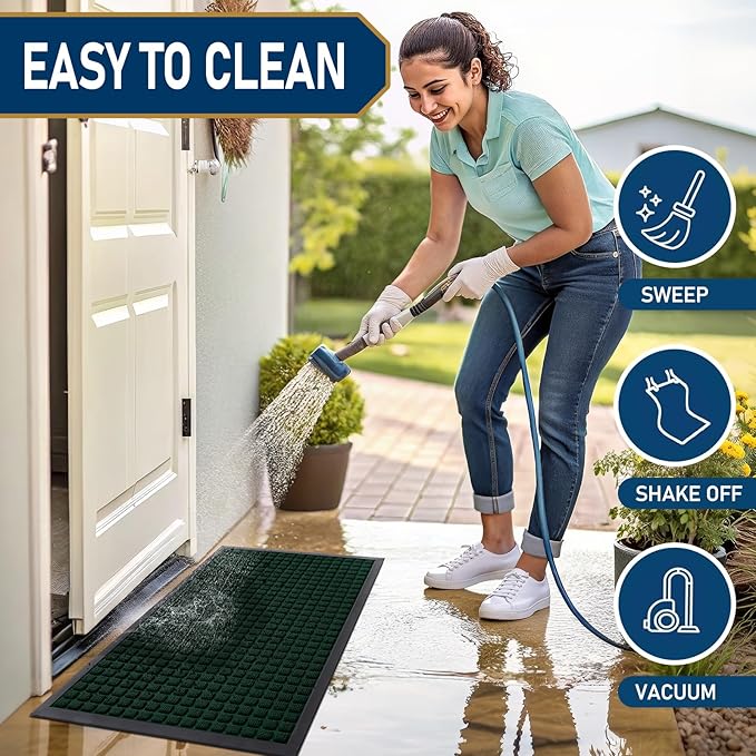 Smiry Front Door Mat Outside Entrance, Heavy Duty Natural Rubber Doormat, Non Slip, Trap Dirt and Moisture, Easy Clean, Low Profile Welcome Floor Mats for Indoor Outdoor Entry, 59x34 Inch, Black Green