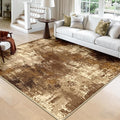 Washable Area Rugs Square 8ft Non-Slip Modern Abstract Soft for Living Room Entryway Bedroom Nursery, Print Pattern, Brown Tan Beige Coffee